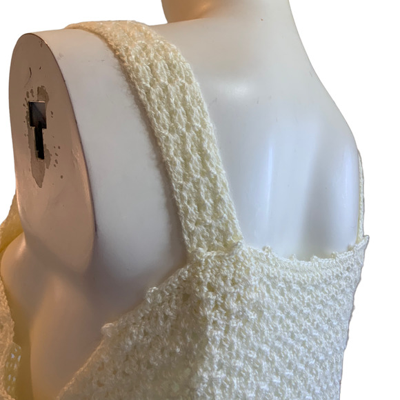 Hand Knit/Crochet Cream Sweater Tank Top sz S/M - Picture 5 of 6